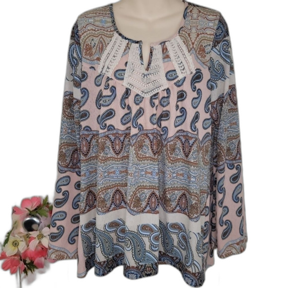 Unity World Wear xl boho paisley lace neck top size xl - Picture 1 of 6